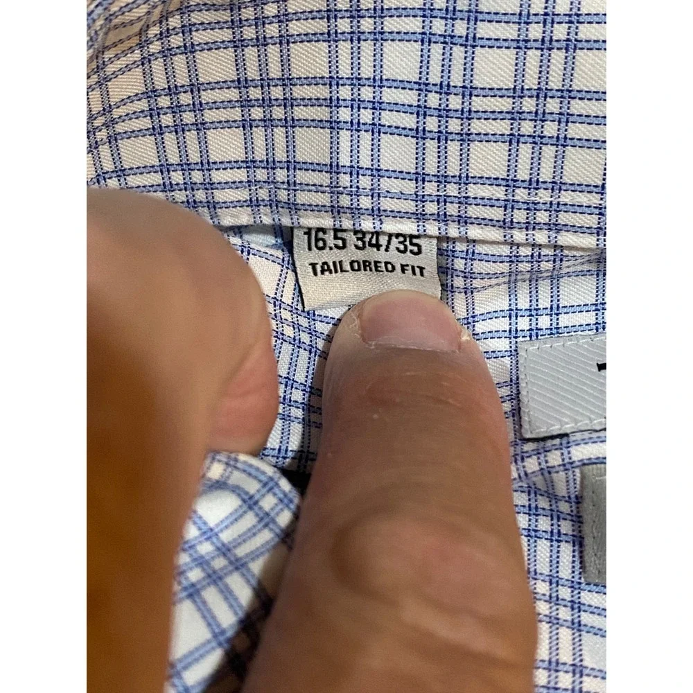 Twillory Mens 16.5 34/35 Tailored Fit Non-Iron Safe Cotton Blue Check Shirt